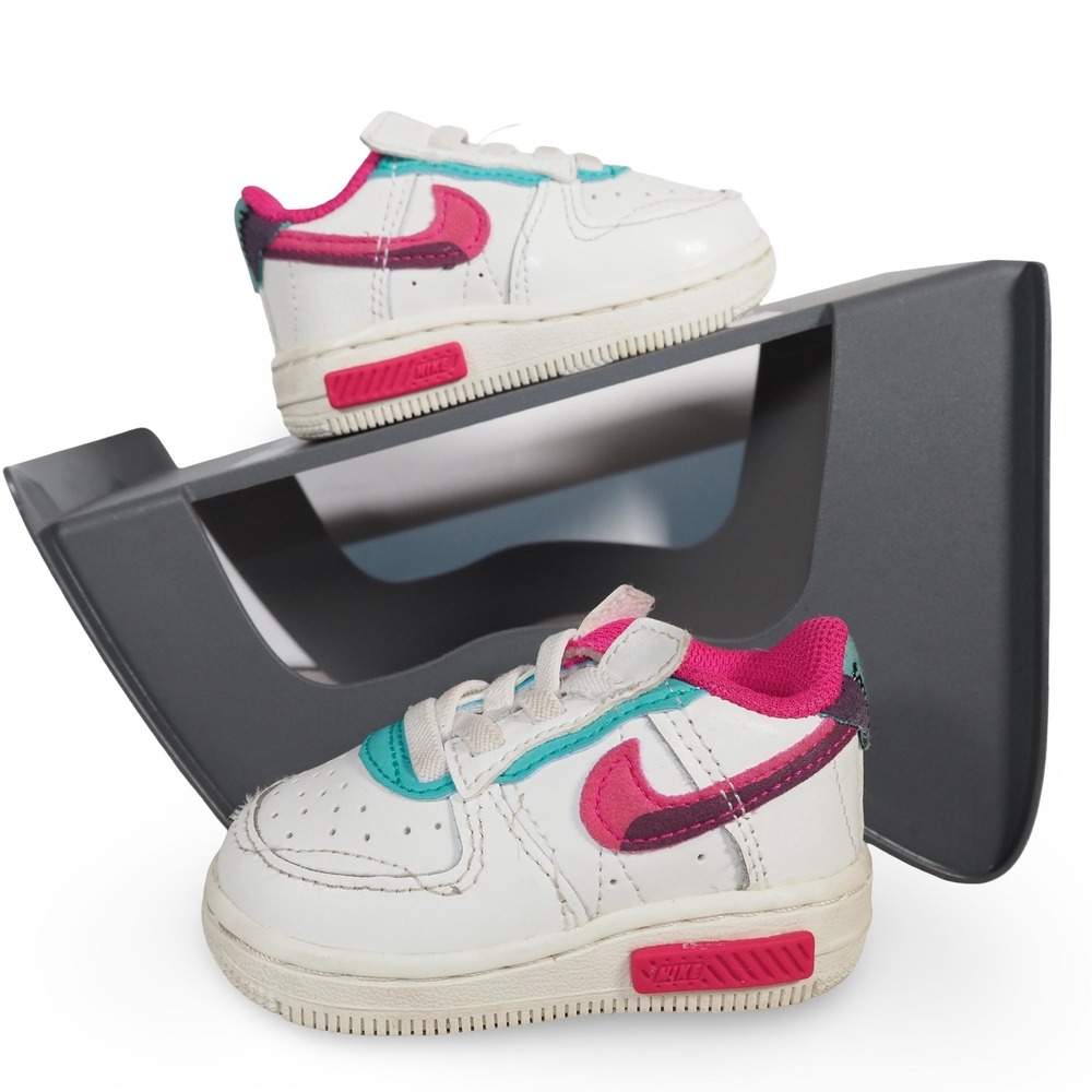 Nike Force 1 Low Toddler Size 3C White Pink Teal Sneakers FJ6061-101
